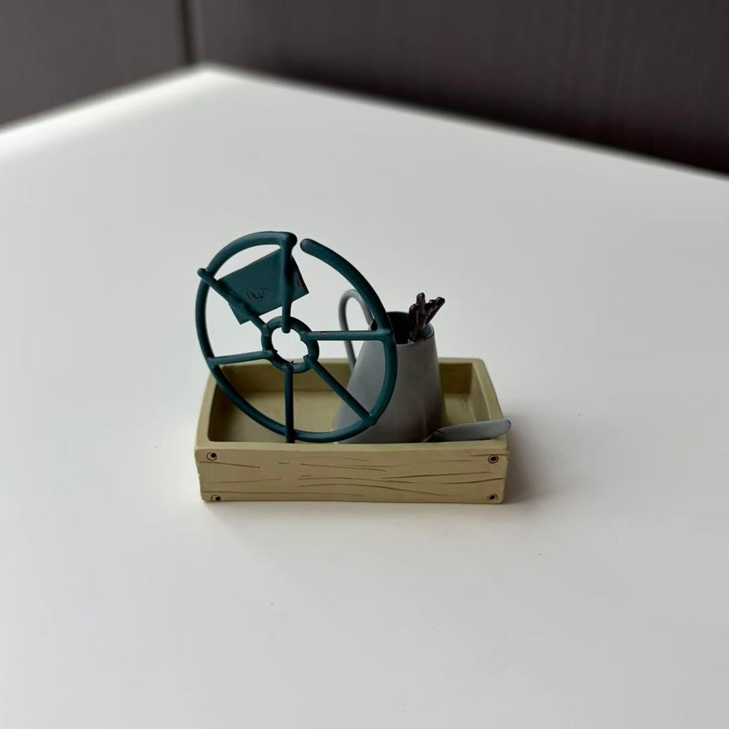 Ornawe Mini Resin Garden Cart Ornament – Tabletop Rustic Decor